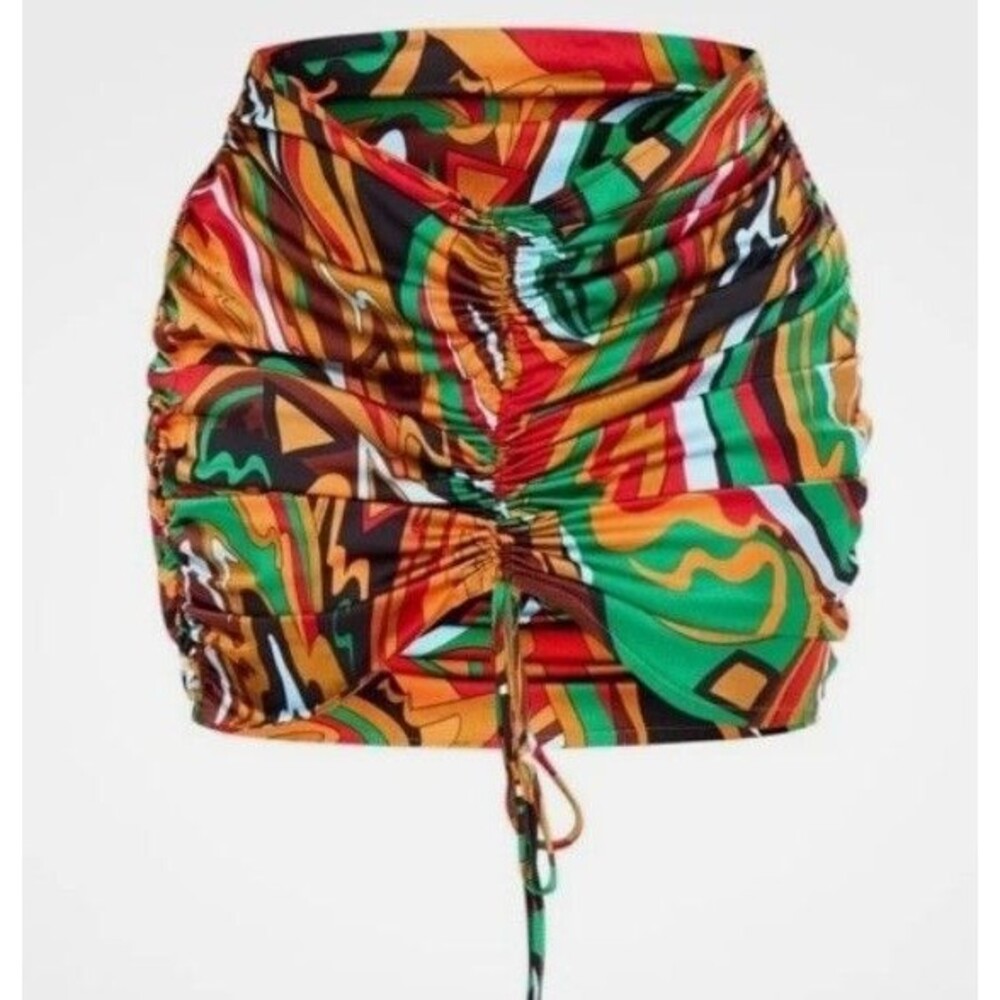 NWT PrettyLittleThing Skirt Plus Size US 22 XXL Ruched Front Abstract Print 2XL - Picture 5 of 10